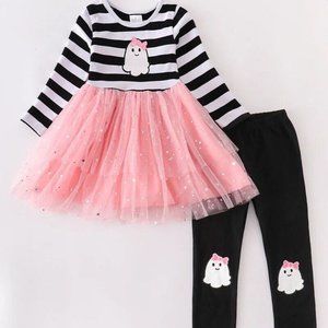 GIRLS Striped PINK TUTU GHOST TOP and matching ghost leggings PANTS SET